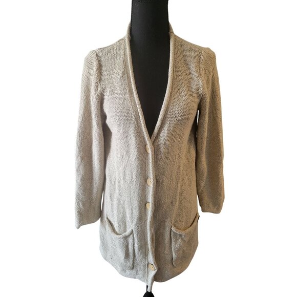 Habitat Beige Linen Long Line Lone Sleeve Cardigan with Pockets Size S Bohemian - Picture 1 of 11